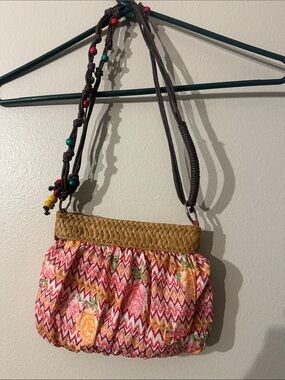 Vintage Boho Floral Woven-Trim Crossbody Bag - Pink Multi
